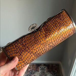 Lovely NY Brown Crocodile Embossed Clutch